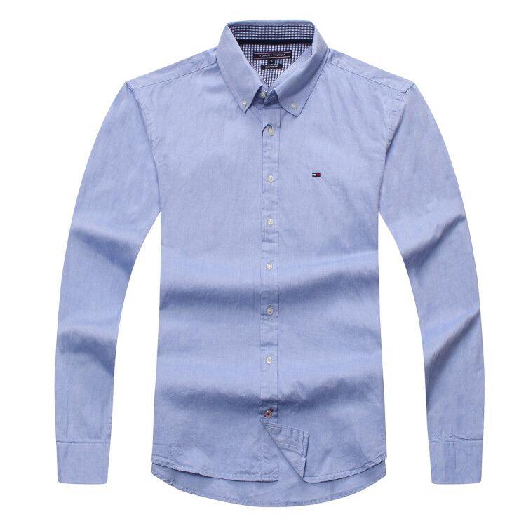 Tommy Hilfiger Pure Cotton Plain Fitted Long Sleeve Shirt- Blue - Obeezi
