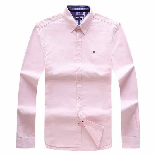 Tommy Hilfiger Pure Cotton Plain Fitted Long Sleeve Shirt- Pink - Obeezi