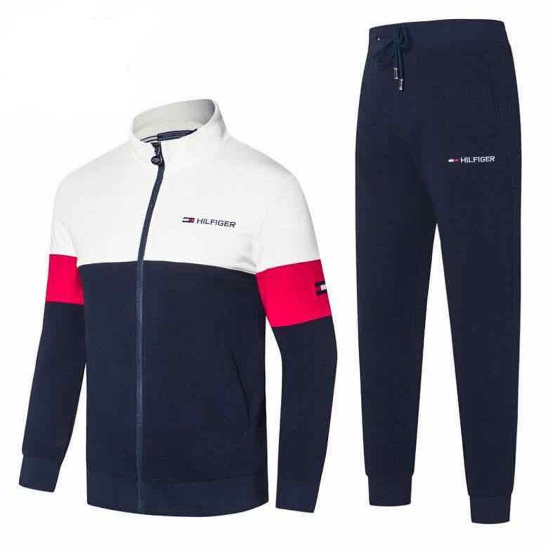 Tommy Hilfiger Simplify Design White And Navy Blue Tracksuit - Obeezi