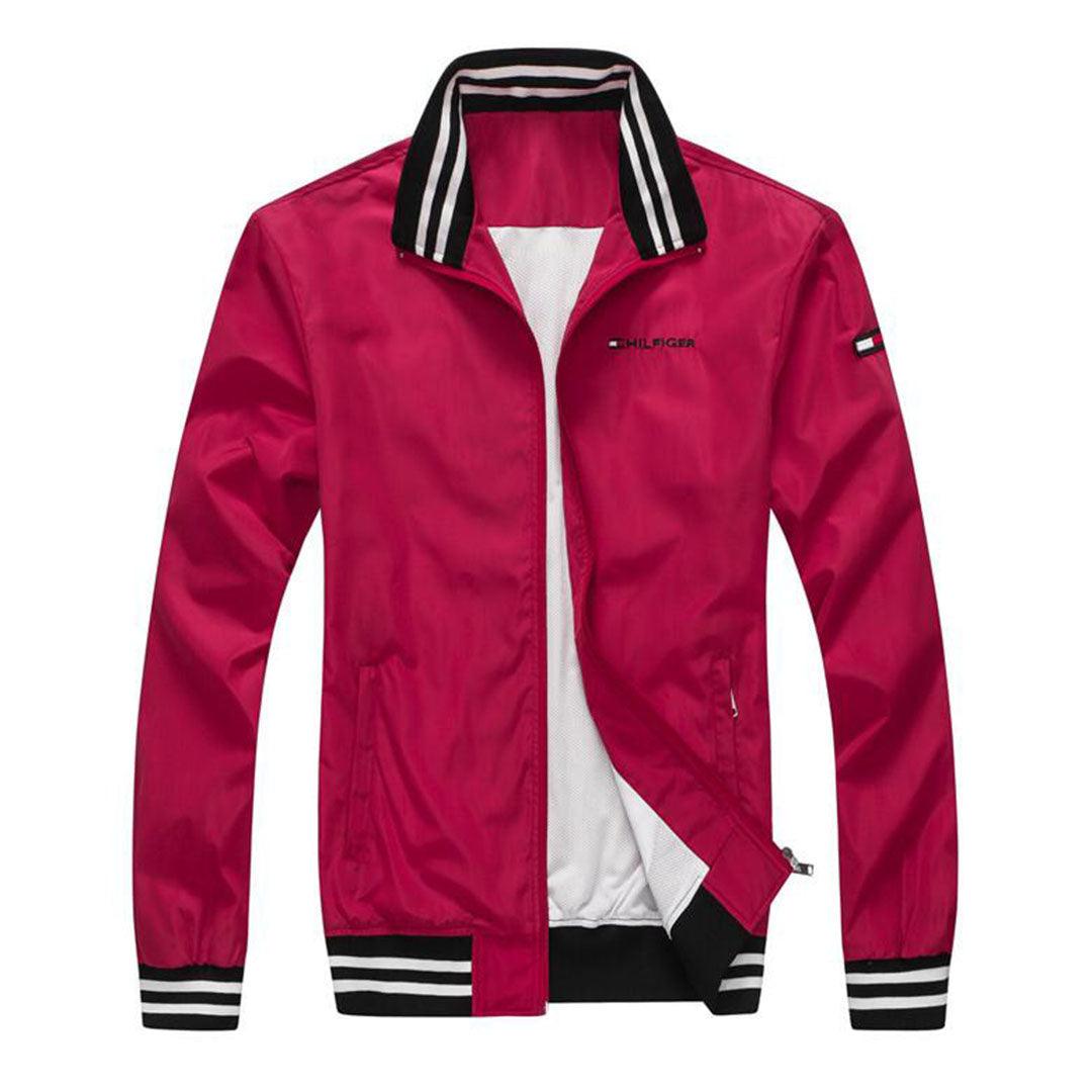 Tommy Hilfiger Strap Collar Quality Top Jacket Tracksuit-Red - Obeezi