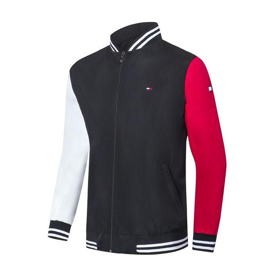 Tommy Hilfiger Top Jacket with White And Blue Straps Collar-Black - Obeezi