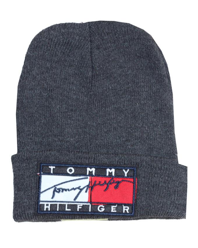 Tommy Hilfiger Unisex Script Logo Signature Embroidery Skully Head Warmer Cap- DARK grey - Obeezi.com