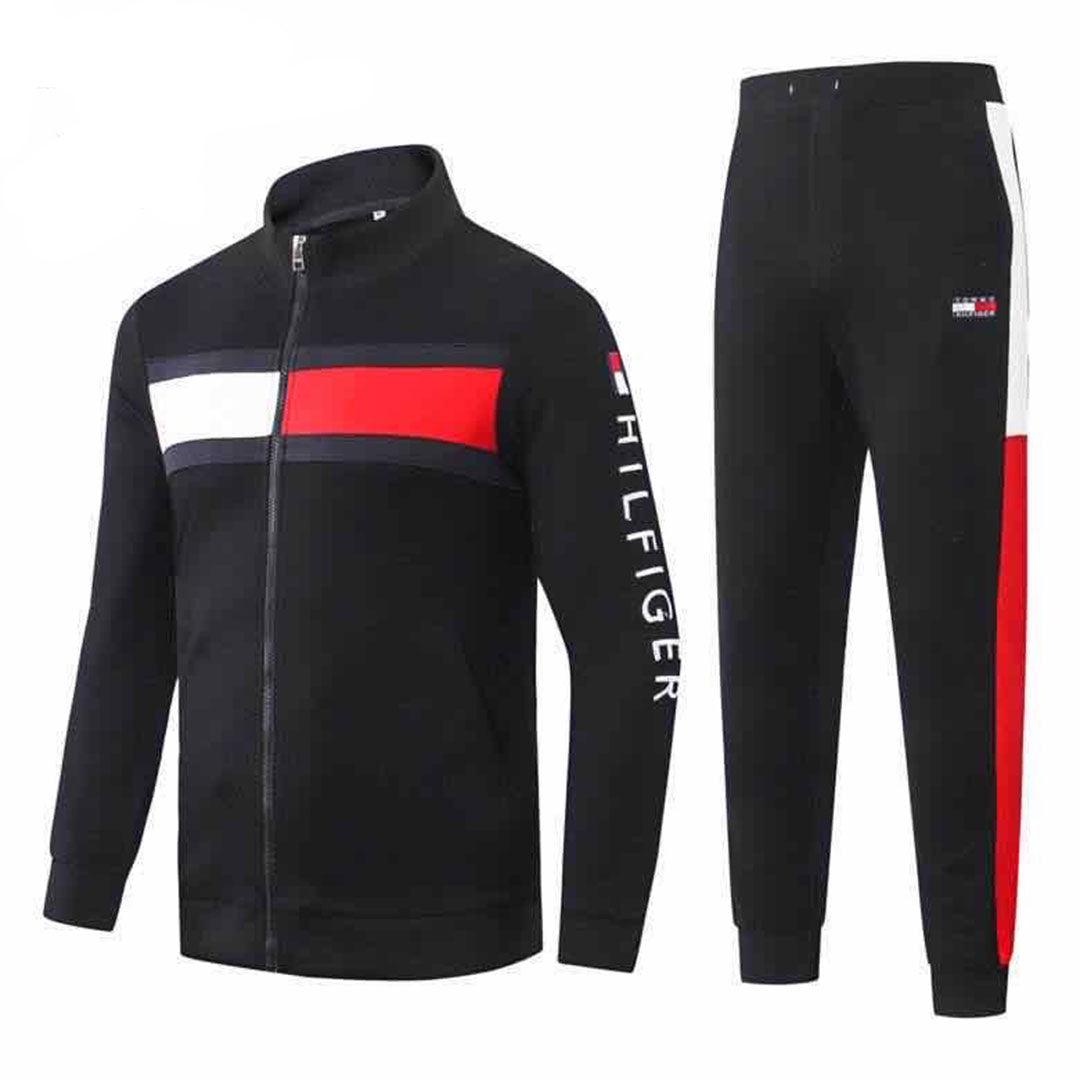 Tommy Hilfiger White And Red Strap Design Black Tracksuit - Obeezi