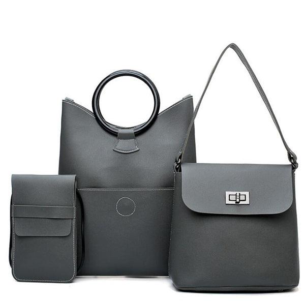 Top Quality Women Grey Fashion Handbag 3 in 1 set - Obeezi.com