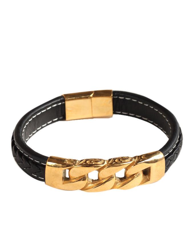 TrustyLan Brand Stainless Black Gold Color Leather Bracelets - Obeezi.com