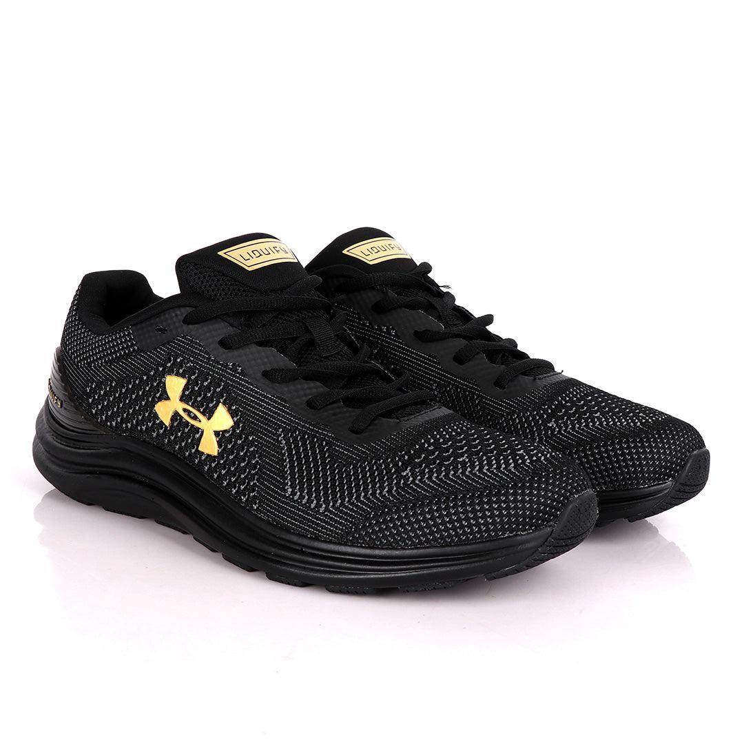 UA Charged Spark Black With Gold Logo Design Sneakers - Obeezi