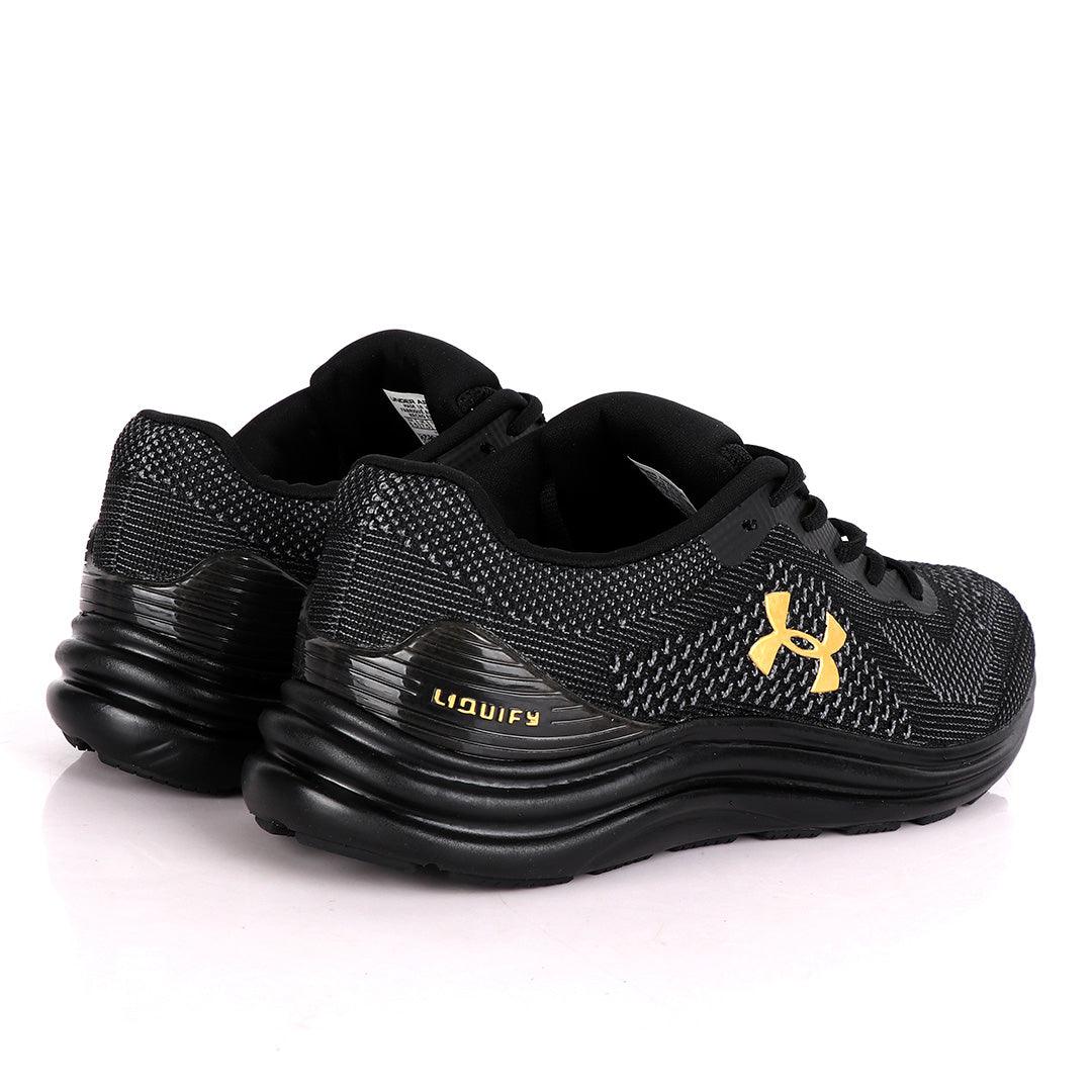 UA Charged Spark Black With Gold Logo Design Sneakers - Obeezi
