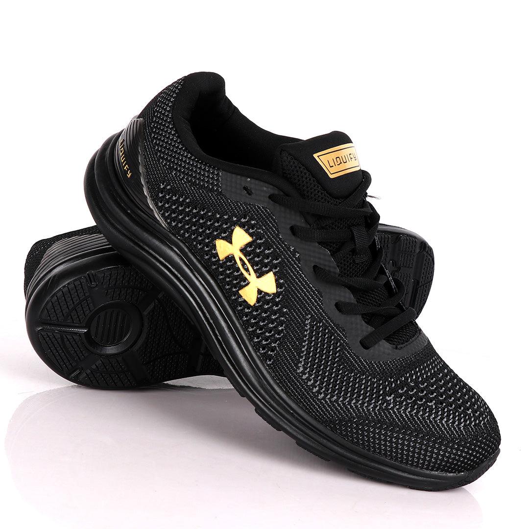 UA Charged Spark Black With Gold Logo Design Sneakers - Obeezi