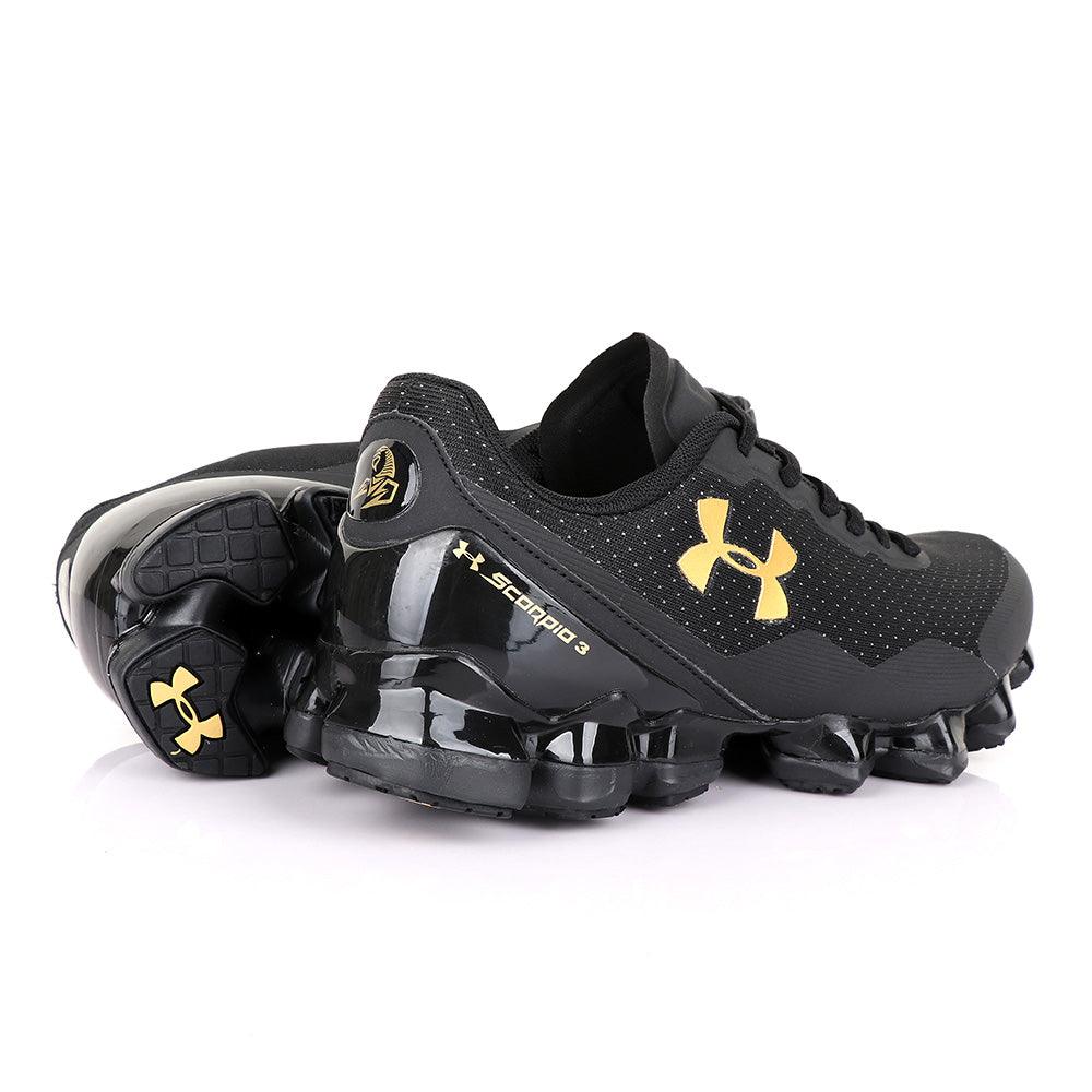 Under Armour Scorpio 3 Black with Gold Crest Sneaker - Obeezi