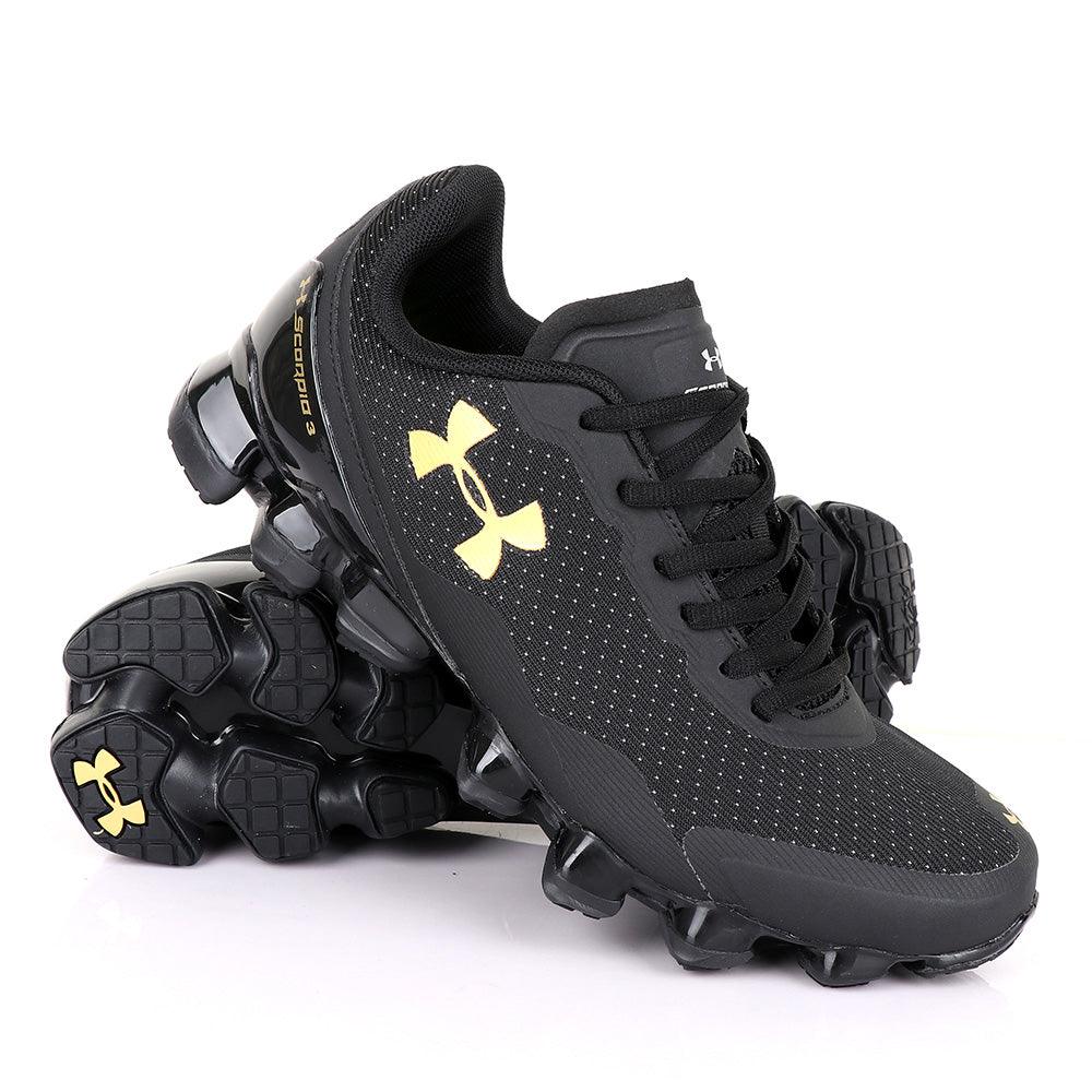 Under Armour Scorpio 3 Black with Gold Crest Sneaker - Obeezi