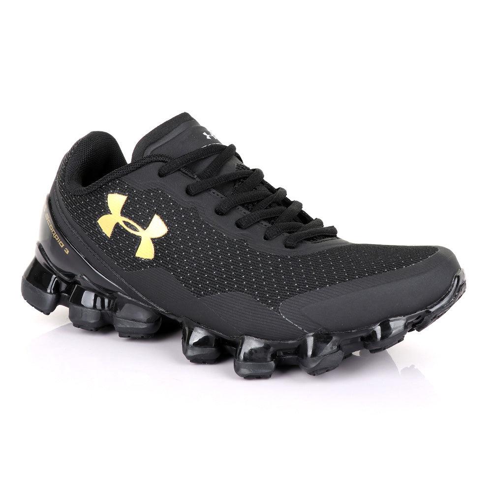 Under Armour Scorpio 3 Black with Gold Crest Sneaker - Obeezi