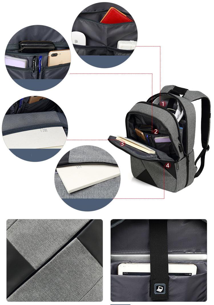 USB Charging Laptop Briefcase Business Travel Backpack-Grey - Obeezi.com