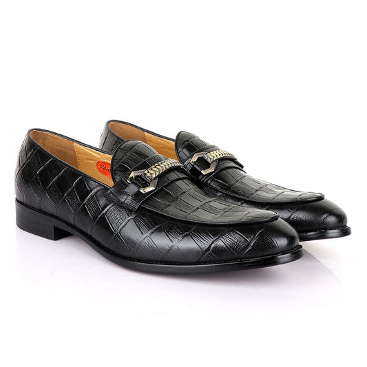 Valentino Classic Chain Block Black Leather Shoe - Obeezi
