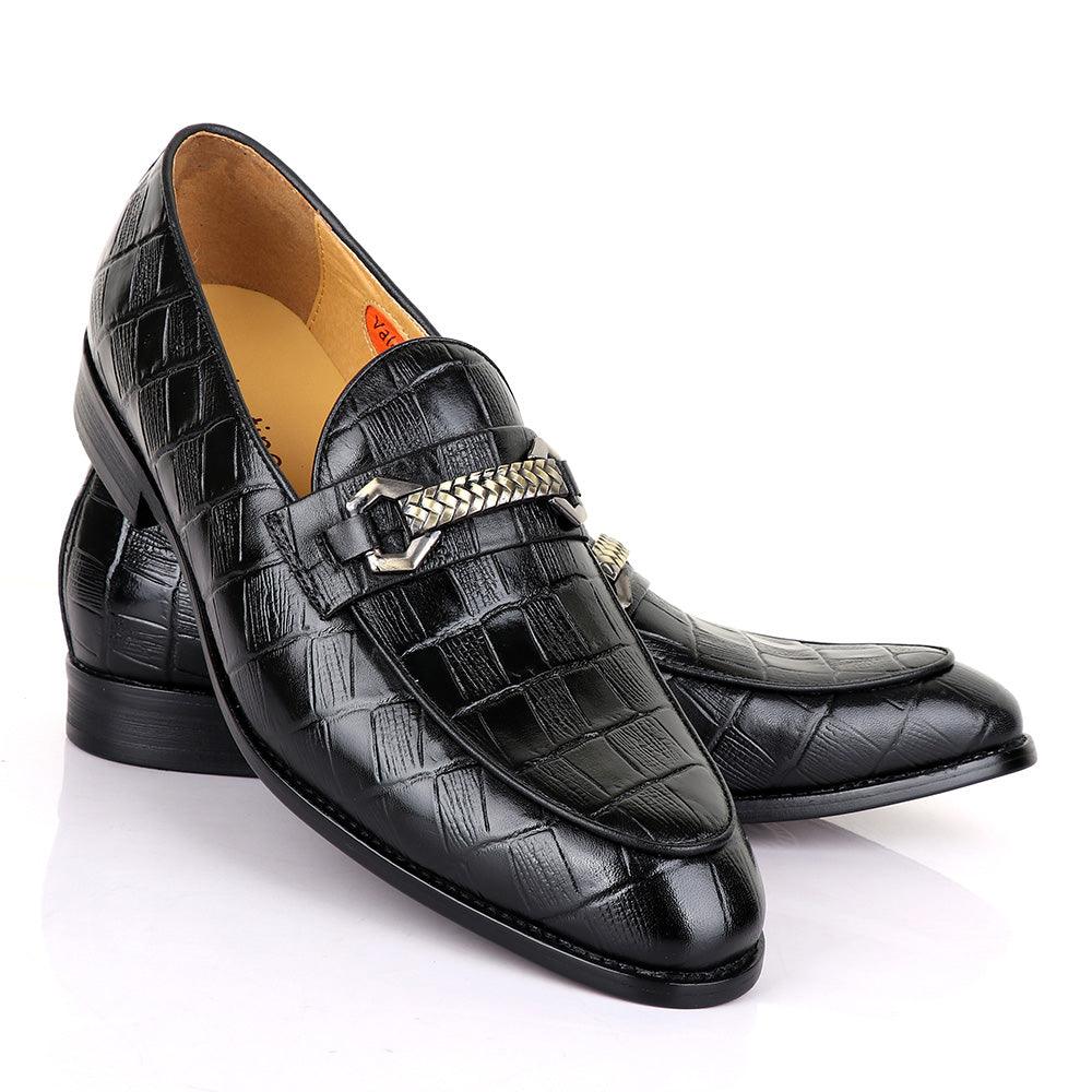 Valentino Classic Chain Block Black Leather Shoe - Obeezi