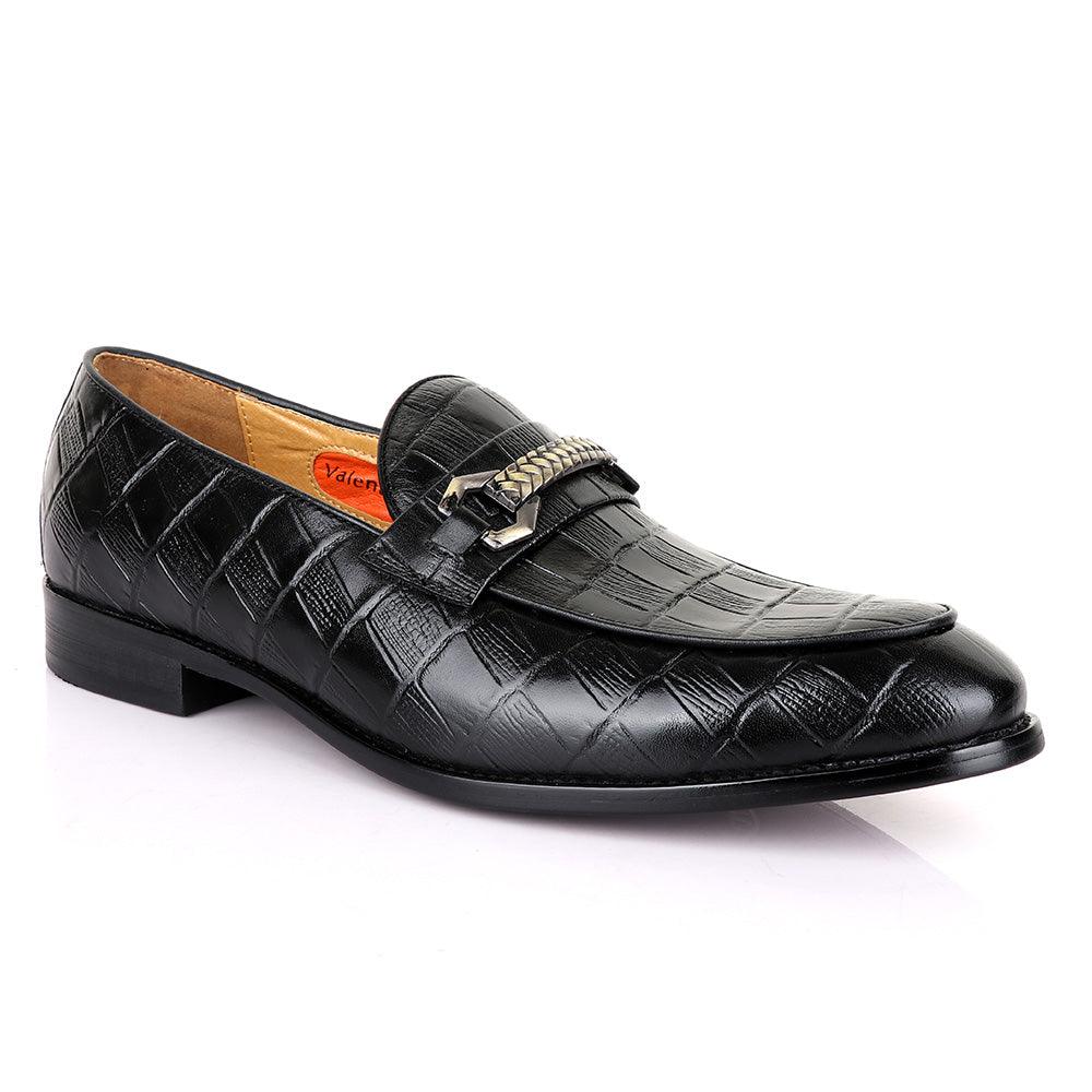 Valentino Classic Chain Block Black Leather Shoe - Obeezi