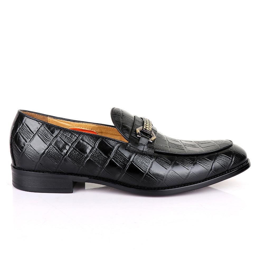 Valentino Classic Chain Block Black Leather Shoe - Obeezi
