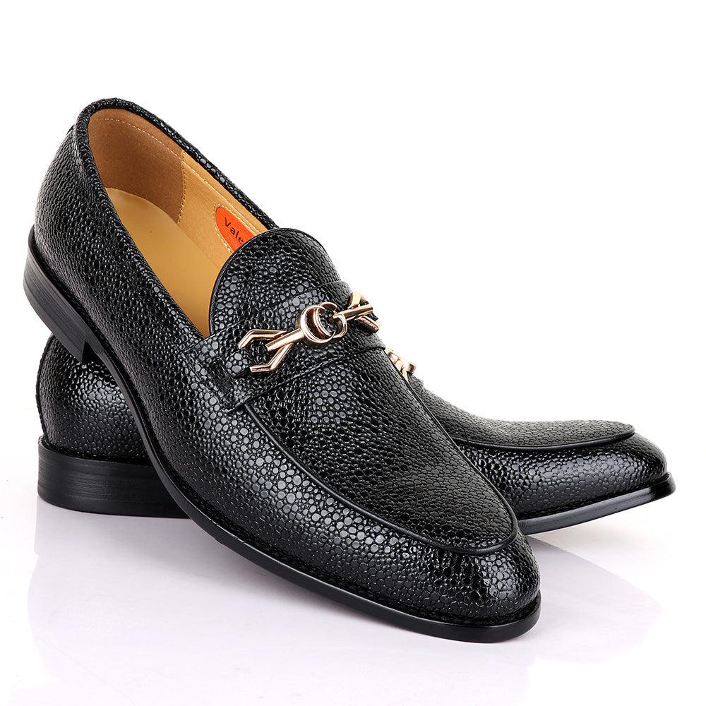 Valentino Classic Chain Glossy Black Leather Shoe - Obeezi