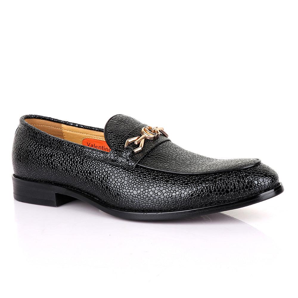 Valentino Classic Chain Glossy Black Leather Shoe - Obeezi