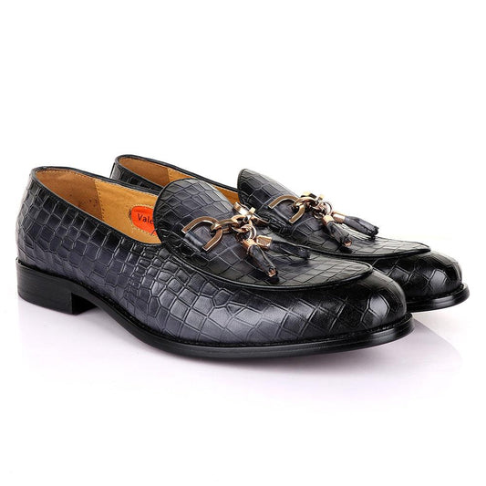 Valentino Classic Croc Chain Tassel Grey Leather shoe - Obeezi