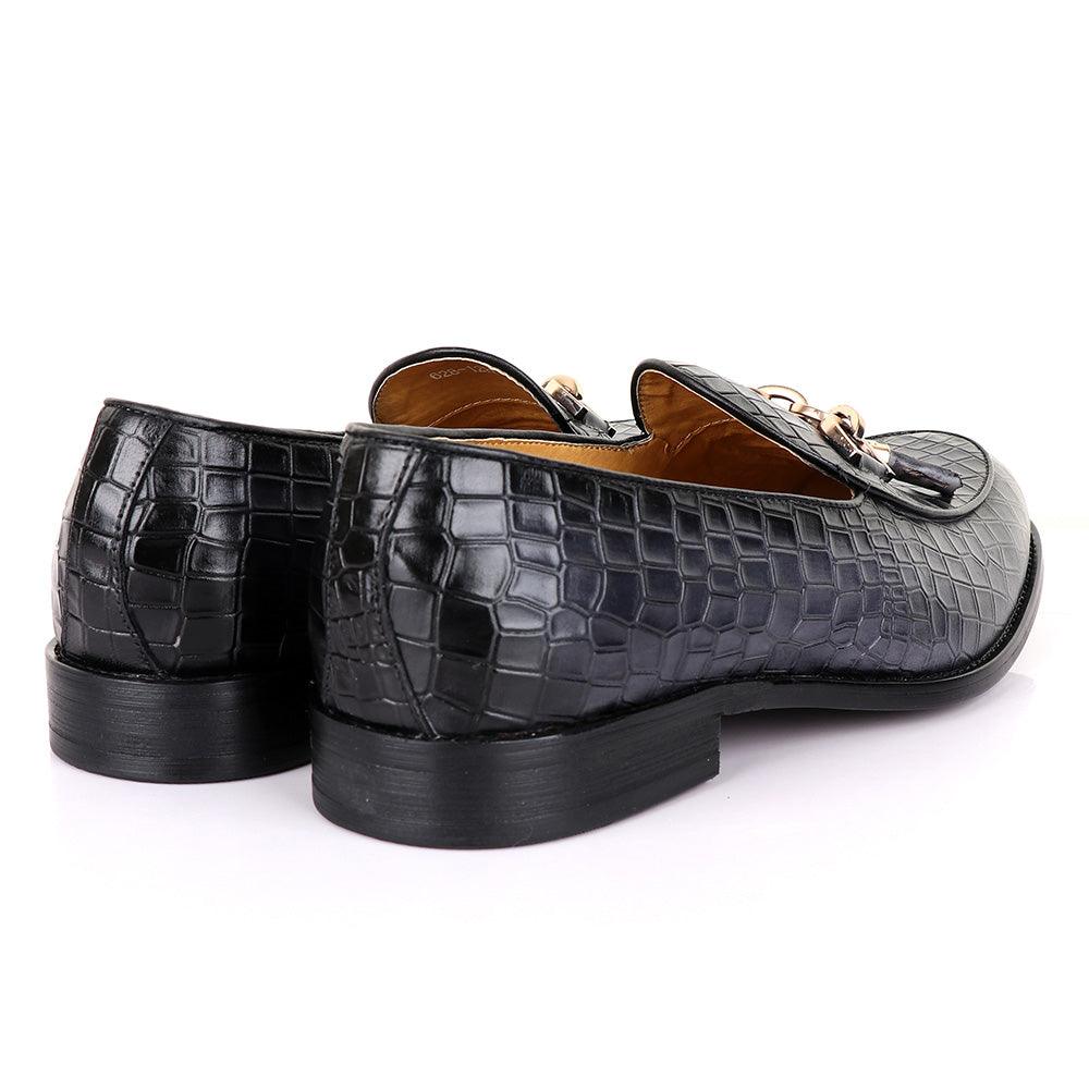 Valentino Classic Croc Chain Tassel Grey Leather shoe - Obeezi