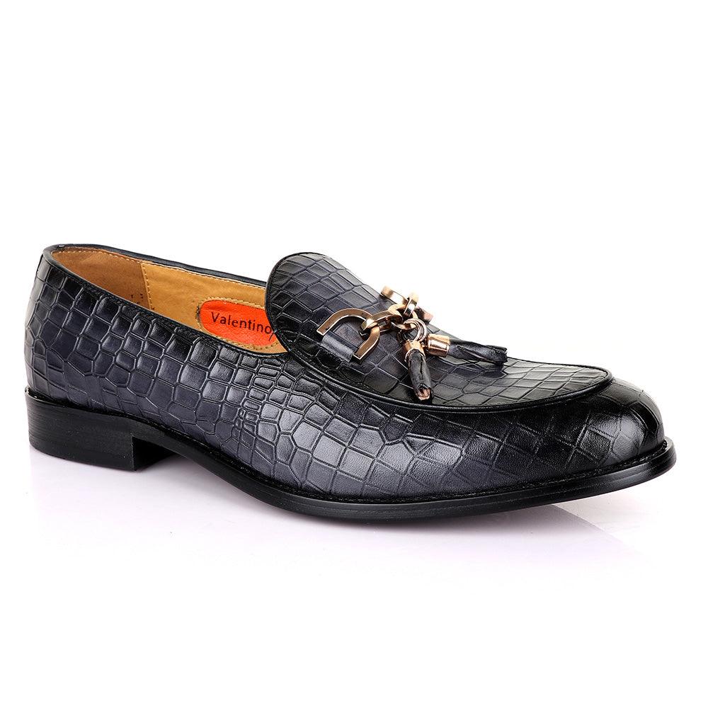 Valentino Classic Croc Chain Tassel Grey Leather shoe - Obeezi