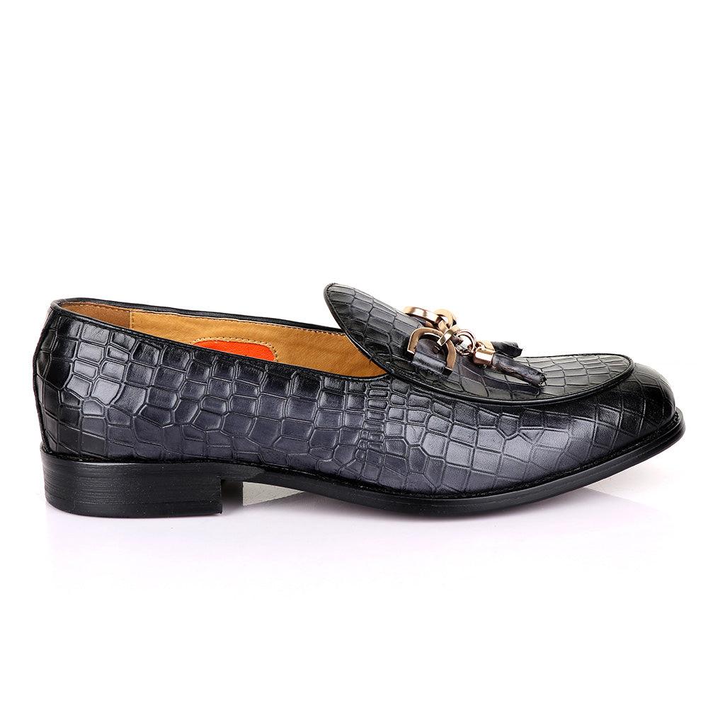 Valentino Classic Croc Chain Tassel Grey Leather shoe - Obeezi