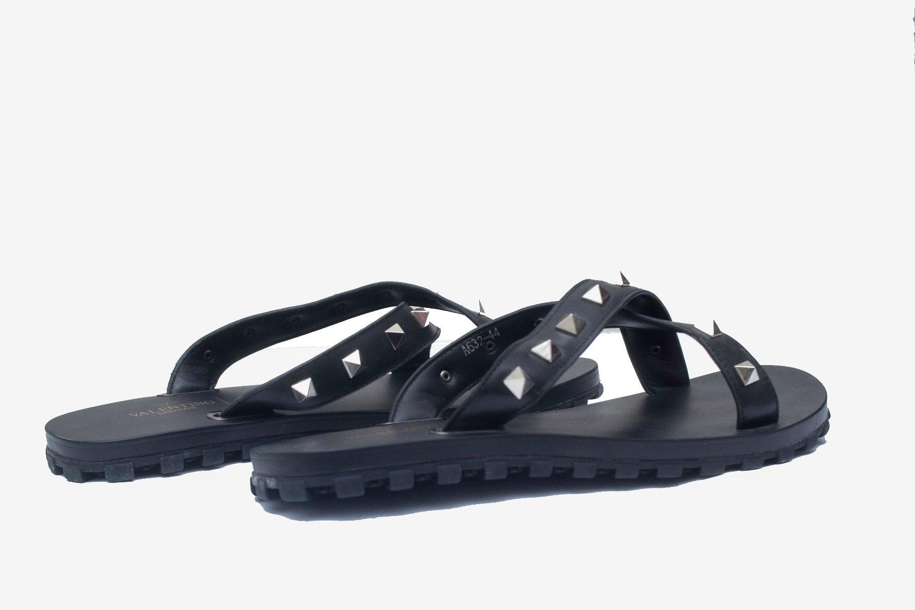 Valentino Garavani All Black Leather Slippers - Obeezi