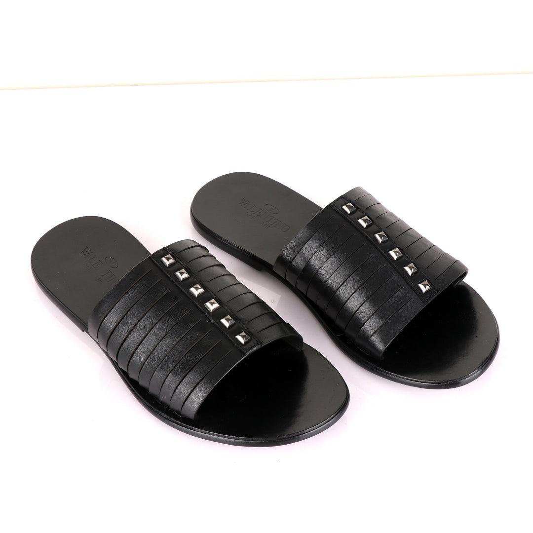 Valentino Garavani Black Stud Leather Slippers - Obeezi