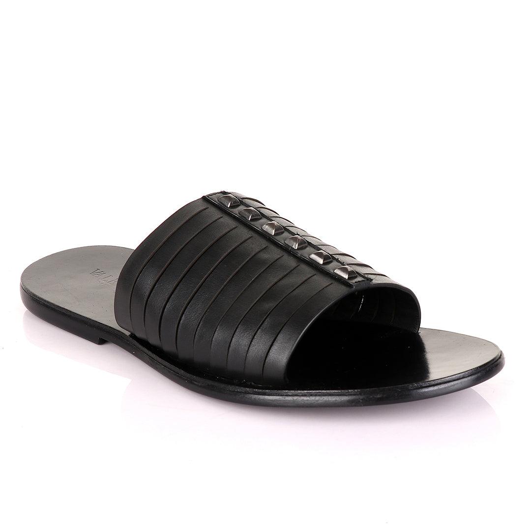 Valentino Garavani Black Stud Leather Slippers - Obeezi
