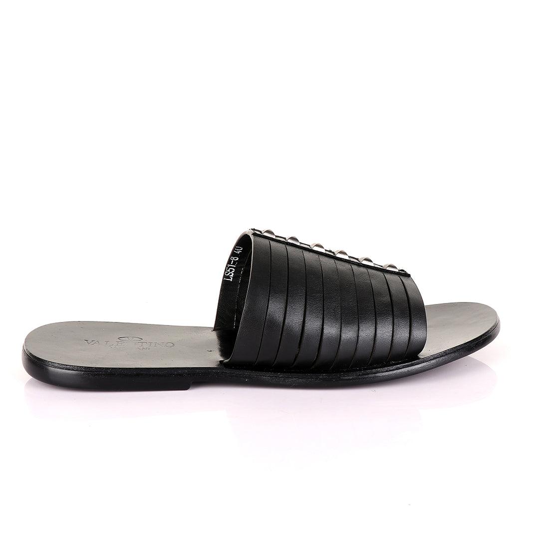 Valentino Garavani Black Stud Leather Slippers - Obeezi