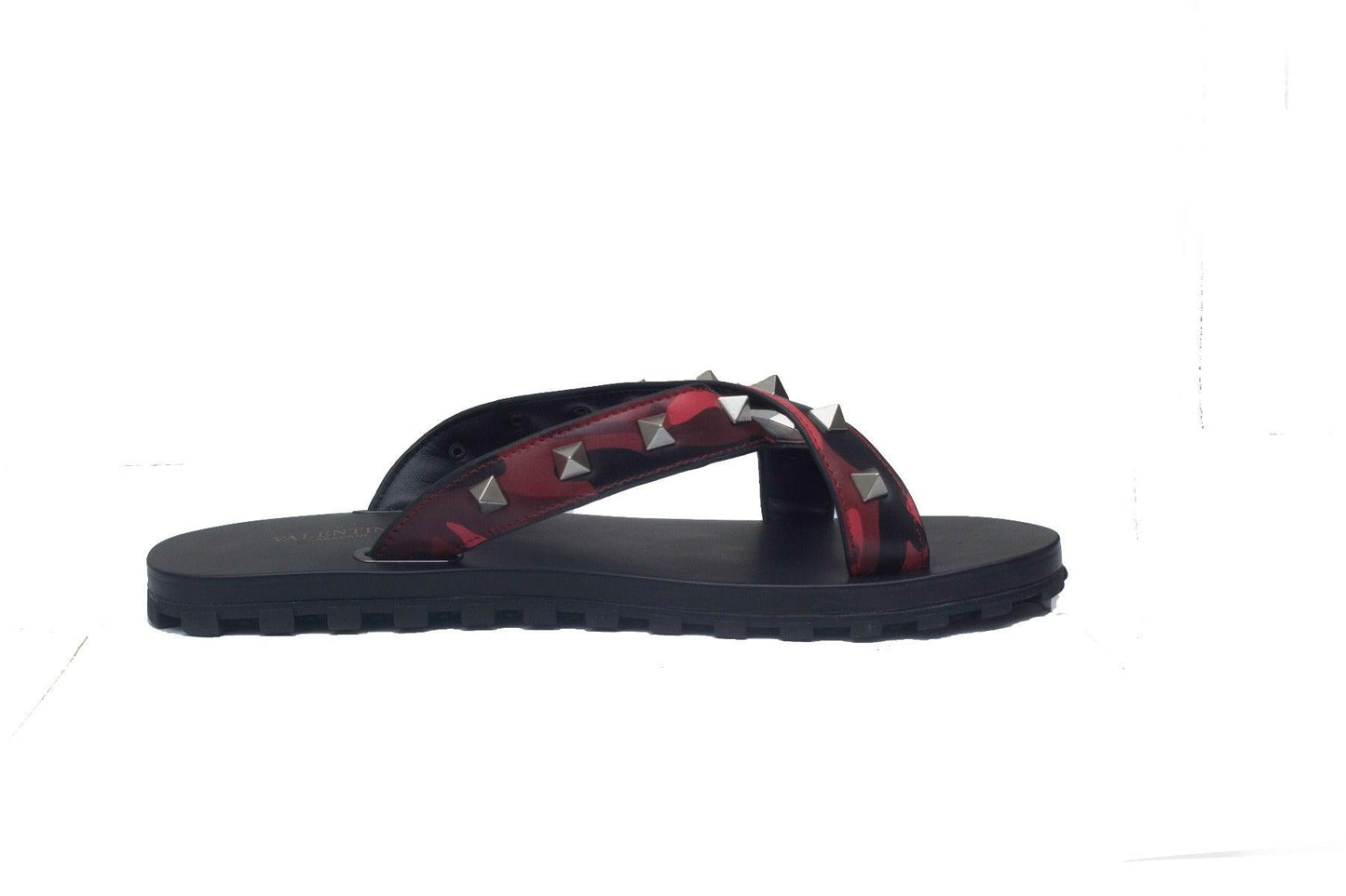 Valentino Garavani Black Wine Camo Designed Leather Slippers - Obeezi