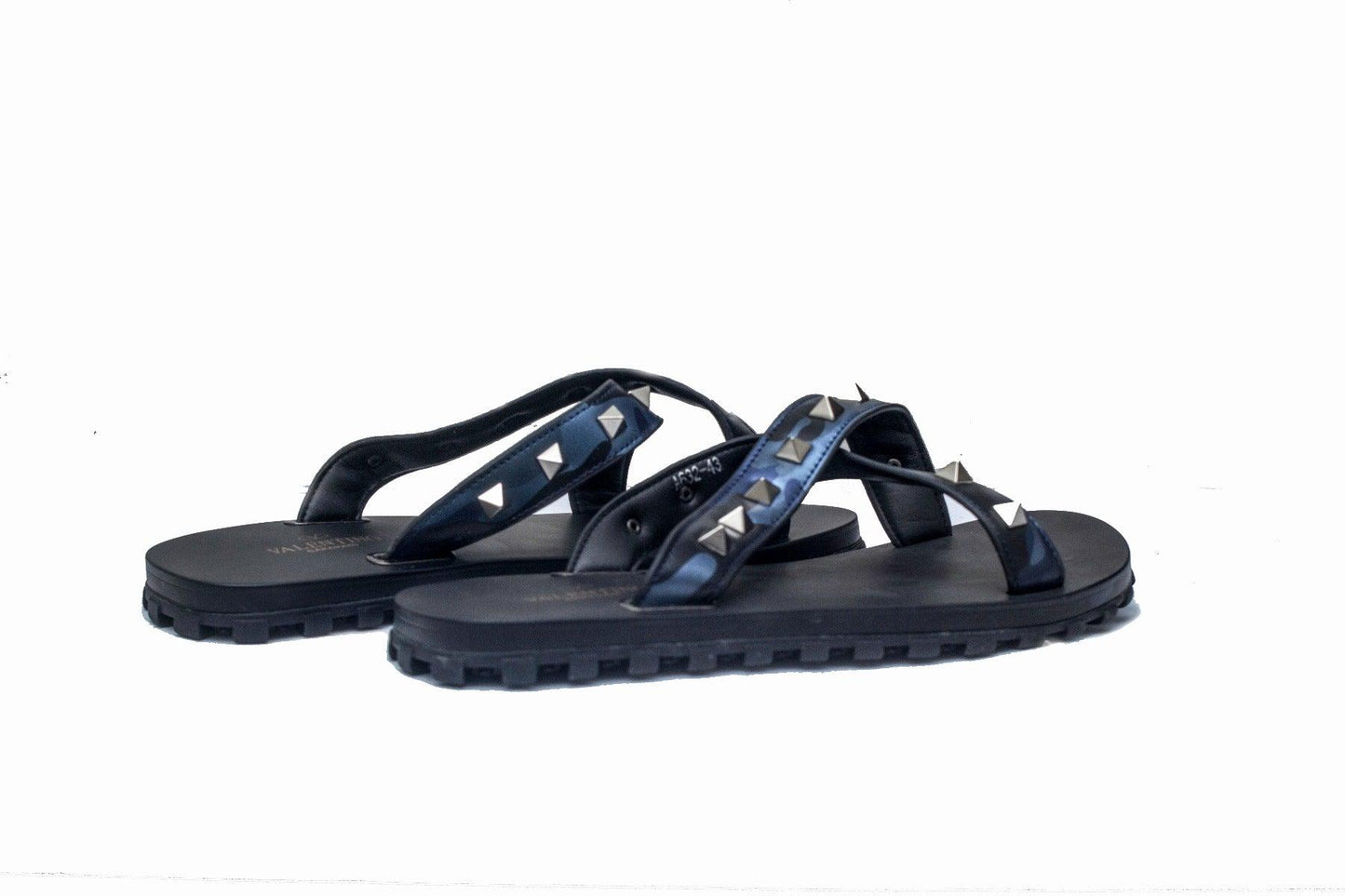 Valentino Garavani Blue Black Camo Designed Leather Slippers - Obeezi