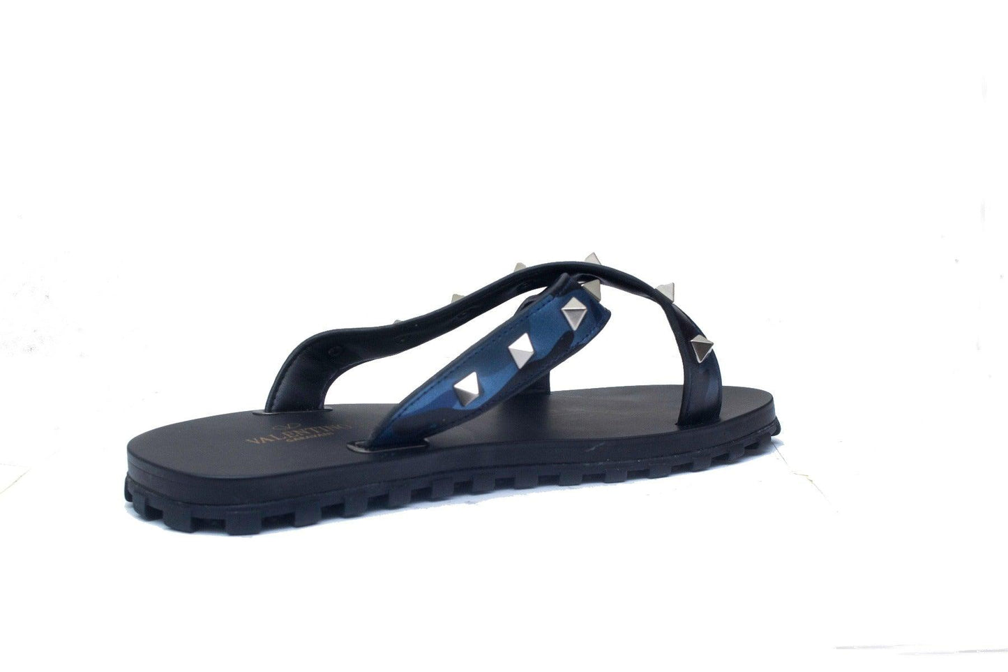 Valentino Garavani Blue Black Camo Designed Leather Slippers - Obeezi