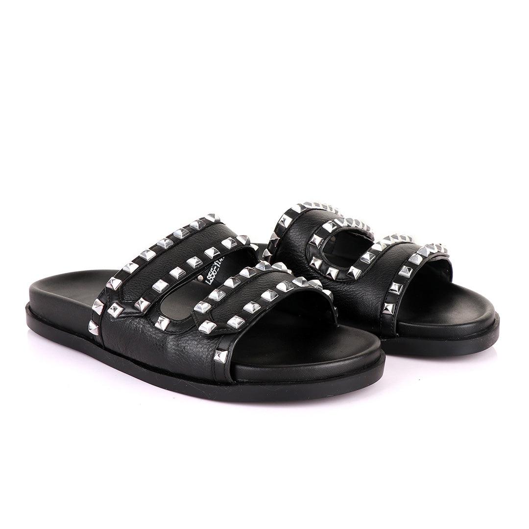 Valentino Rockstud Black Slippers - Obeezi