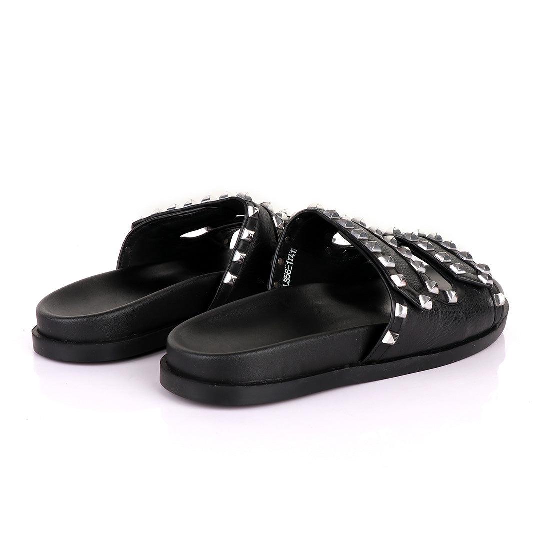 Valentino Rockstud Black Slippers - Obeezi