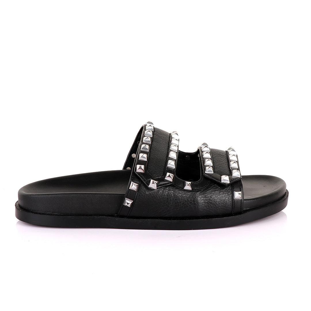Valentino Rockstud Black Slippers - Obeezi