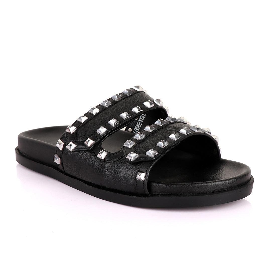 Valentino Rockstud Black Slippers - Obeezi