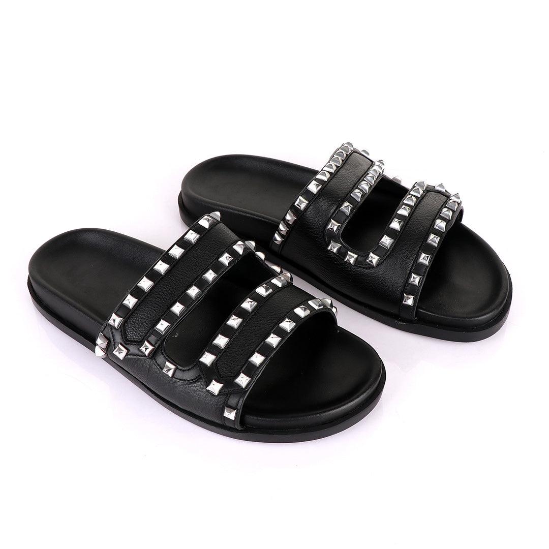 Valentino Rockstud Black Slippers - Obeezi