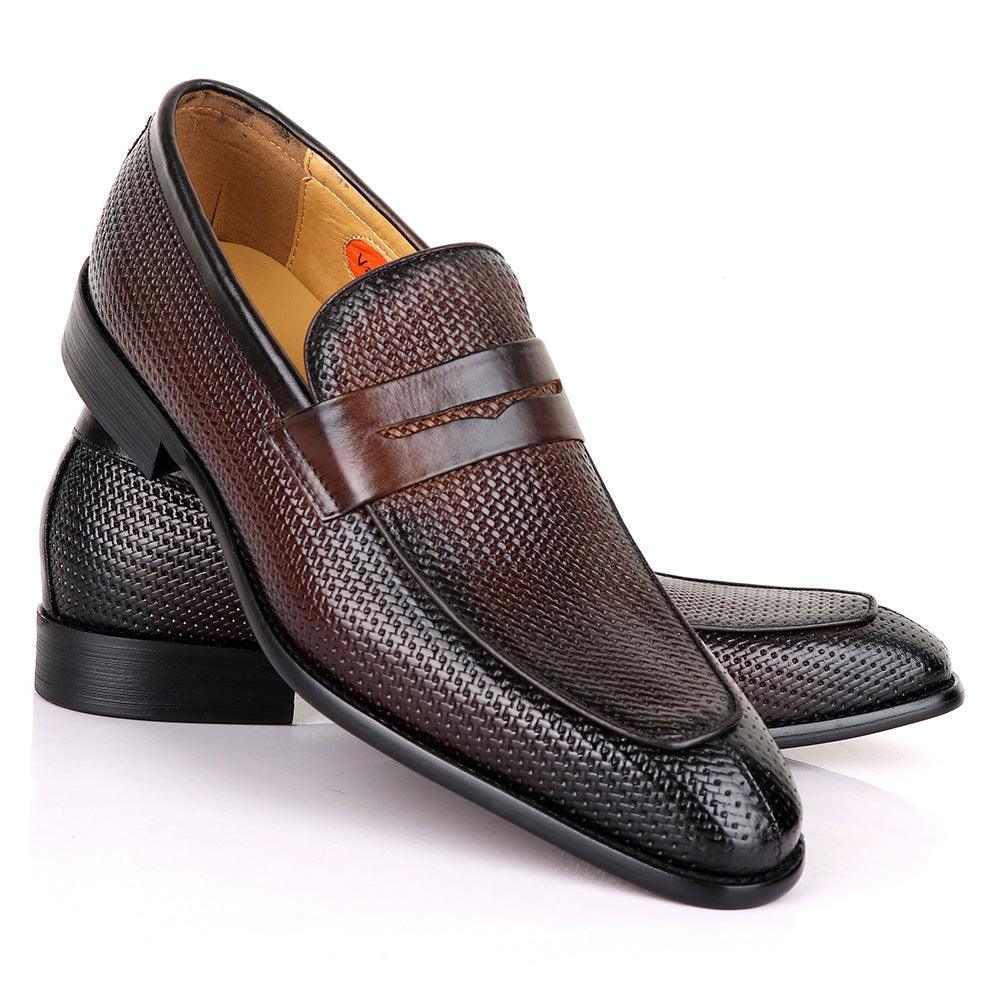 Valentino Woven Classic Coffee Leather Shoe - Obeezi