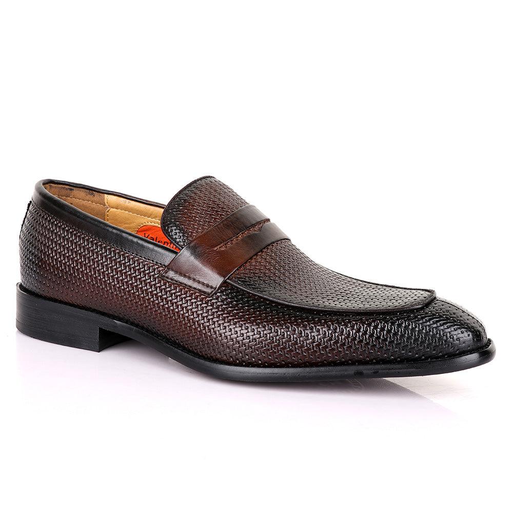 Valentino Woven Classic Coffee Leather Shoe - Obeezi