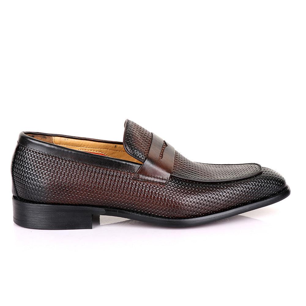 Valentino Woven Classic Coffee Leather Shoe - Obeezi