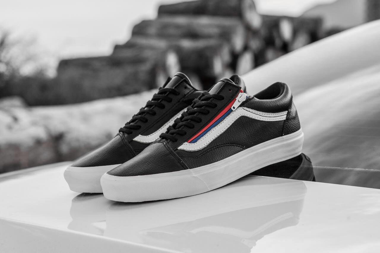 VANS Old School Zip Leather Mens Shoe- Black and White - Obeezi