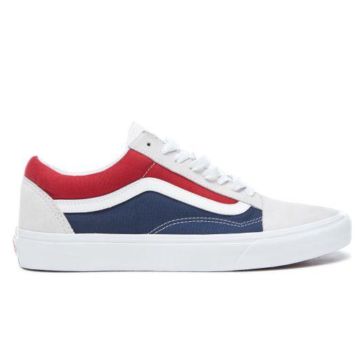 VANS Old Skool Retro Block White Red Dress Blue Sneakers - Obeezi