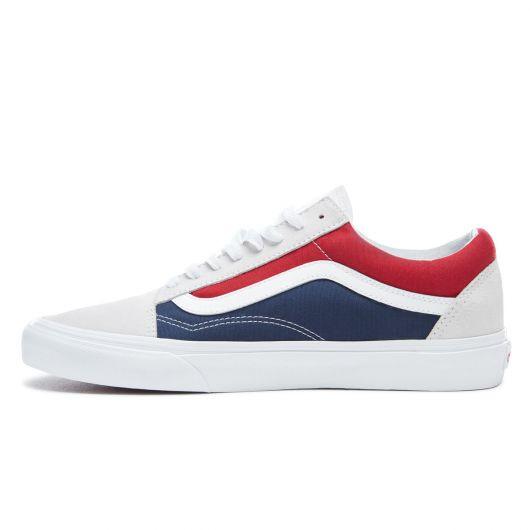 VANS Old Skool Retro Block White Red Dress Blue Sneakers - Obeezi