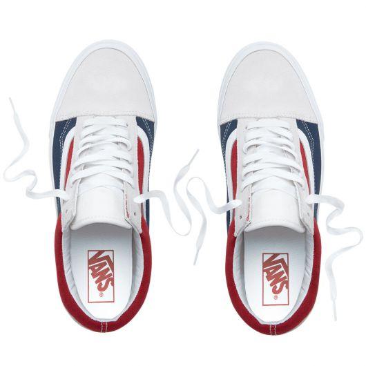VANS Old Skool Retro Block White Red Dress Blue Sneakers - Obeezi