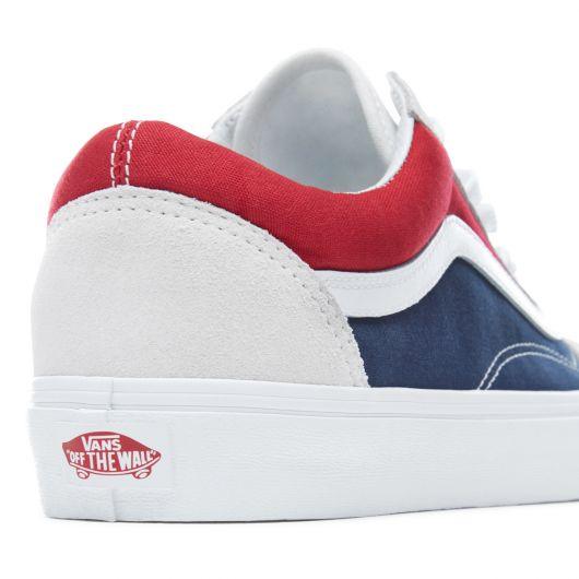 VANS Old Skool Retro Block White Red Dress Blue Sneakers - Obeezi