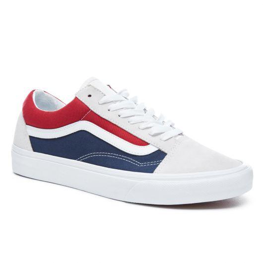 VANS Old Skool Retro Block White Red Dress Blue Sneakers - Obeezi
