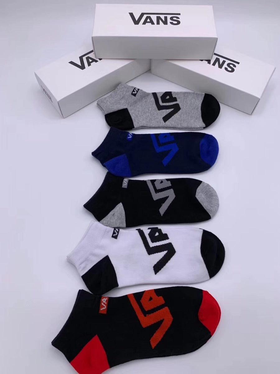 Vans Unisex 5 in 1 Pack Black Grey Ash White And Navy Blue Socks - Obeezi.com