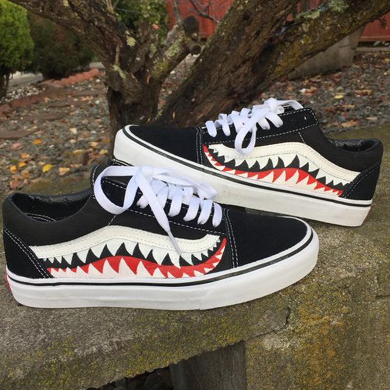 Vans X Old Skool Bape Sharktooth Black White Men Sneakers - Obeezi