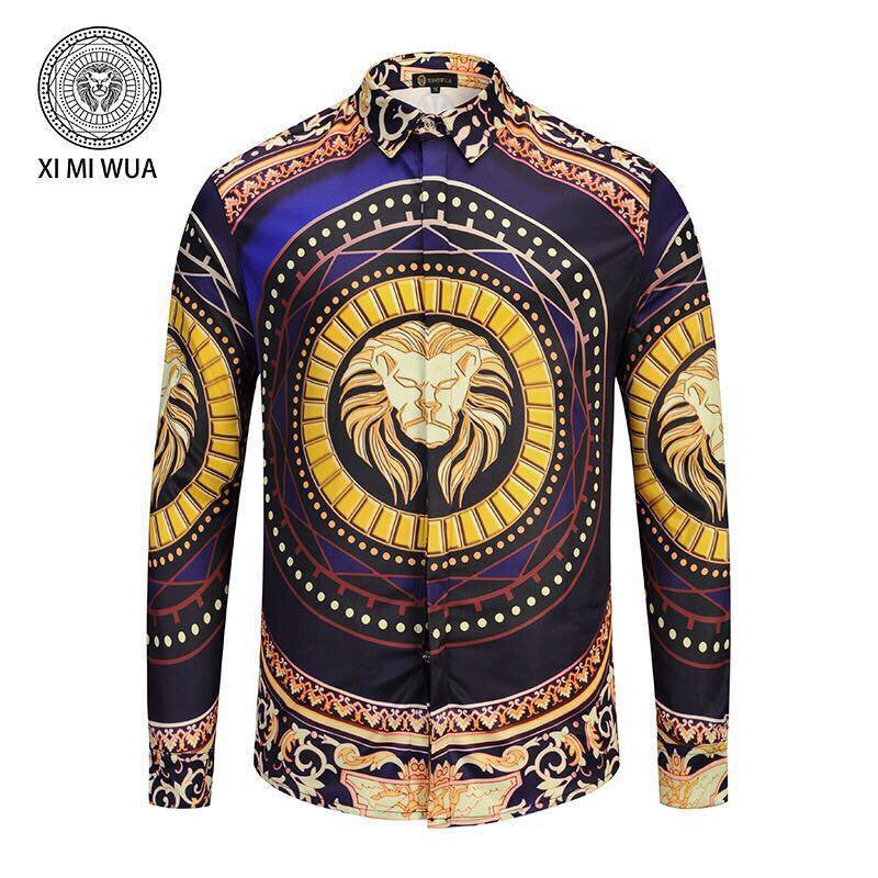 VE Logo Head Vintage Men"s Long Sleeve Body Fit Cotton Black Yellow Shirt - Obeezi